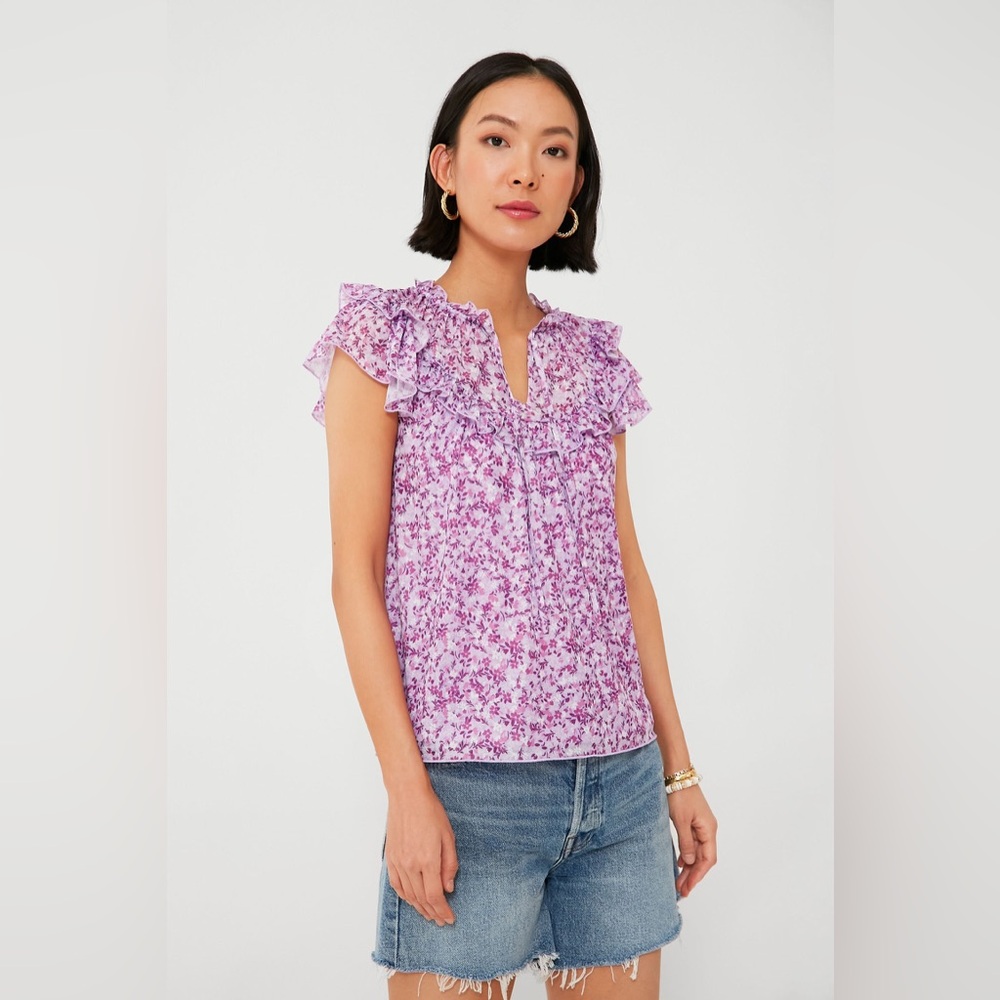 Draper James Floral Ruffle Purple Top Size Large